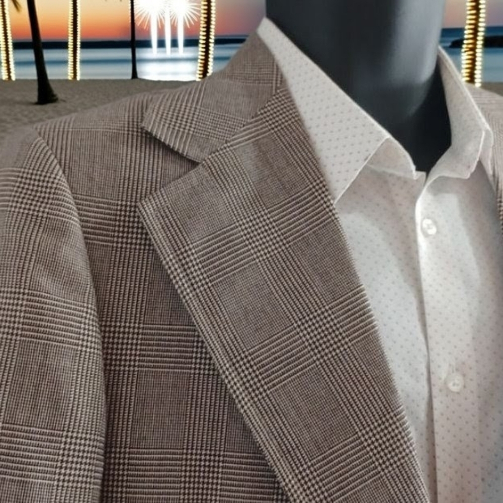 vintage Classic Tailored Fit Men's Brown Checkered Blazer - Picture 3 of 9
